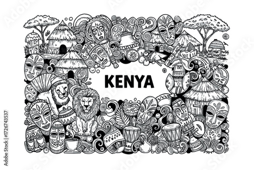 Cultural celebration of kenya african graphic vibrant environment aesthetic viewpoint. Vector illustration
