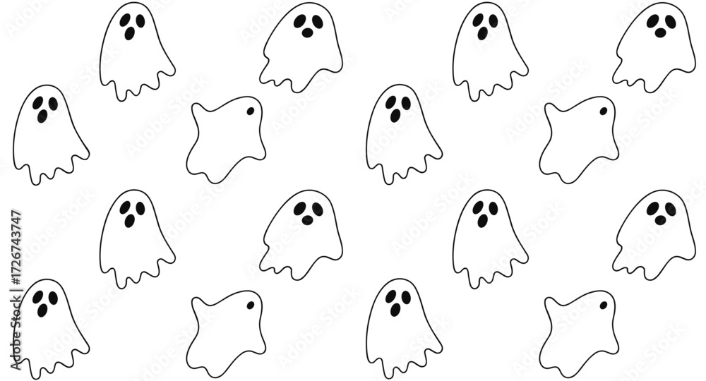 Fototapeta premium Halloween-themed seamless pattern of simple cartoon ghosts 