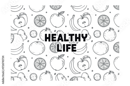 Promoting healthy living through fruits and vegetables kitchen graphic design bright inspirational. Vector illustration