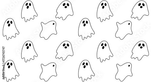 Halloween-themed seamless pattern of simple cartoon ghosts  