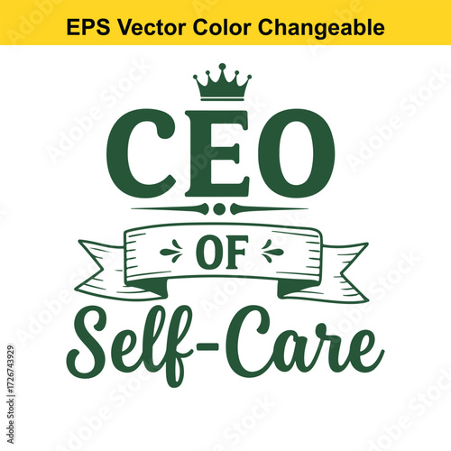 Vector art of ceo of selfcare text with crown and banner