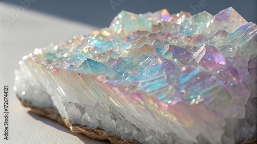 Shimmering mica mineral glistens with iridescent colors in natural sunlight
