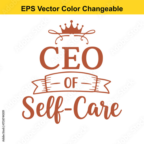 Vector art of ceo of selfcare text with crown and banner