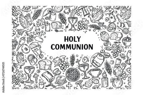 Celebrating holy communion religious ceremony church spiritual environment artistic viewpoint faith concept. Vector illustration