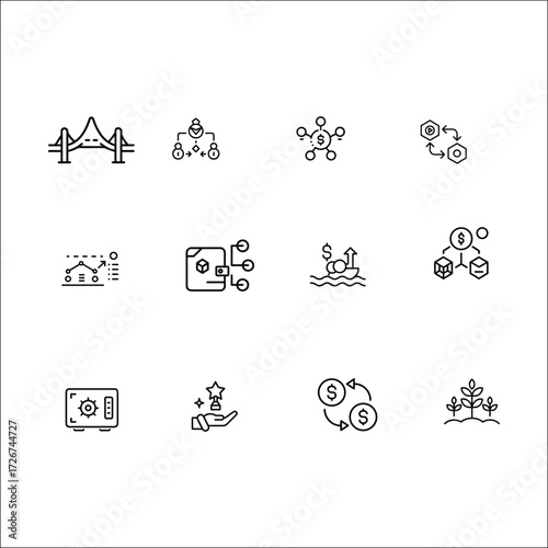 DeFi and Web3 Finance Icon Set – Minimal Vector Icons for Decentralized Finance, Token Swap, Yield Farming, and Liquidity Pools