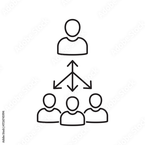 Coordinate Team People Line Icon. Business Company Group Coordination Linear Pictogram. Partnership Teamwork Enterprise Organization Outline Icon. Editable Stroke. Isolated Vector Illustration.