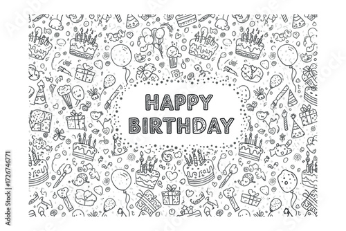 Colorful birthday celebration design festive atmosphere graphic joyful environment playful viewpoint. Vector illustration
