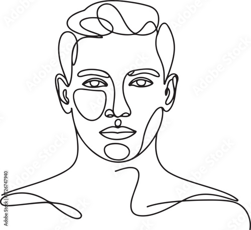 Stylish portrait of a handsome man created with a single continuous line, a modern minimalist aesthetic for design