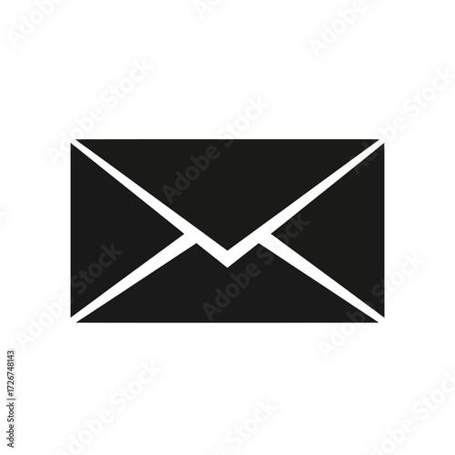 Black envelope icon representing communication, correspondence, and messaging, commonly used in digital interfaces.