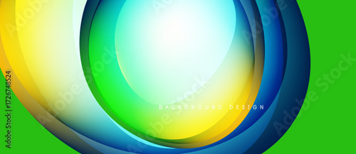 Bright abstract waves. Vivid green, yellow, blue hues blend smoothly. Modern design element for backgrounds, presentations.