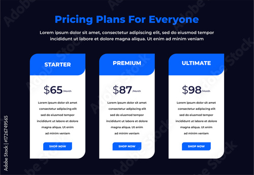 plan pricing table template design ui