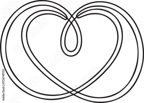 Minimalist symbol of eternal love shown as a continuous line heart intertwined with an infinity loop