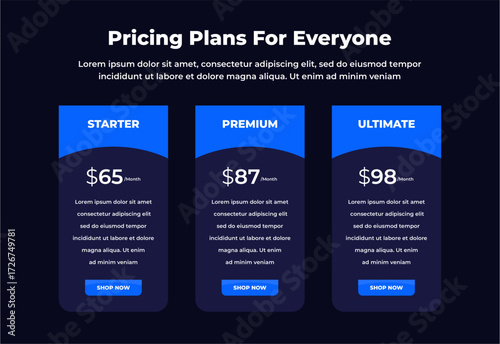 plan pricing table template design ui