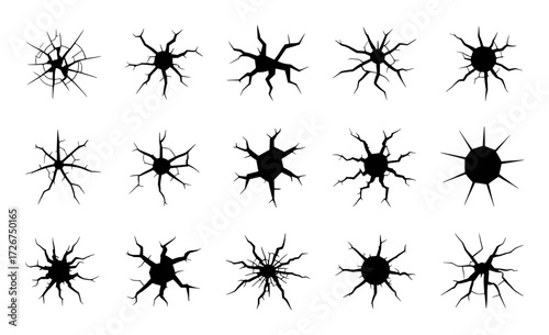 Collection of Black Cracked Surface Graphics on White Background