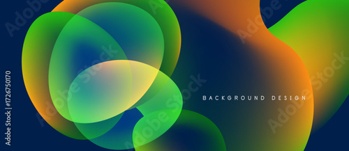 Abstract fluid shapes blend, creating vibrant color gradients. Dynamic composition suggests movement, energy, modern design aesthetic.