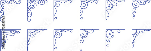 Collection of Decorative Blue Corner Ornaments and Flourishes
