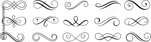 Collection of Elegant Black Flourishes and Swirls on White Background