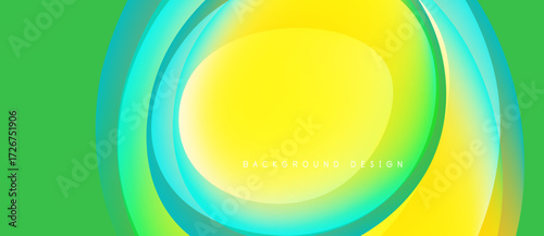 Abstract vibrant layers create dynamic circular design. Yellow, green hues blend smoothly, forming modern backdrop.