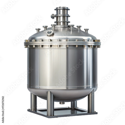 Close-up view of a single glass-lined steel reactor vessel section with intricate internal components isolated on transparent background