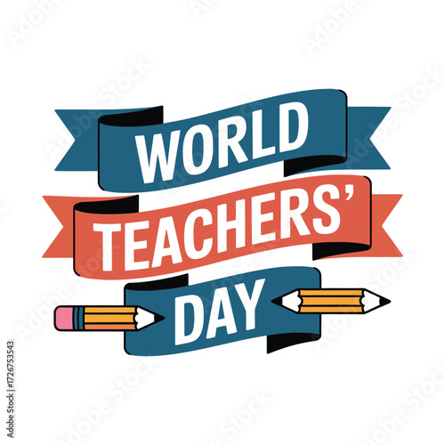 World Teachers Day Banner with Pencils and Ribbons for Celebrating Educators