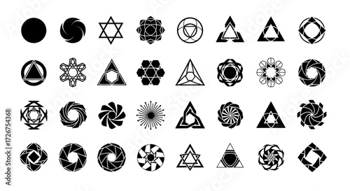 Collection of abstract geometric symbols and sacred spiritual shapes