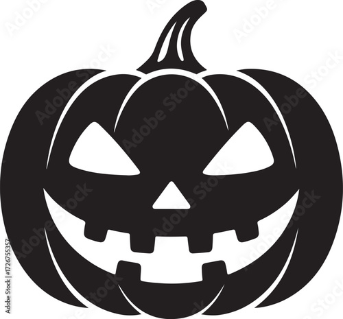 Spooky black jack o lantern with glowing white face