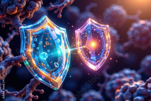 Wallpaper Mural glutathione peroxidase enzyme illustrated as a guardian shield, converting toxic hydrogen peroxide into safe water, molecular level defense inside mitochondria Torontodigital.ca