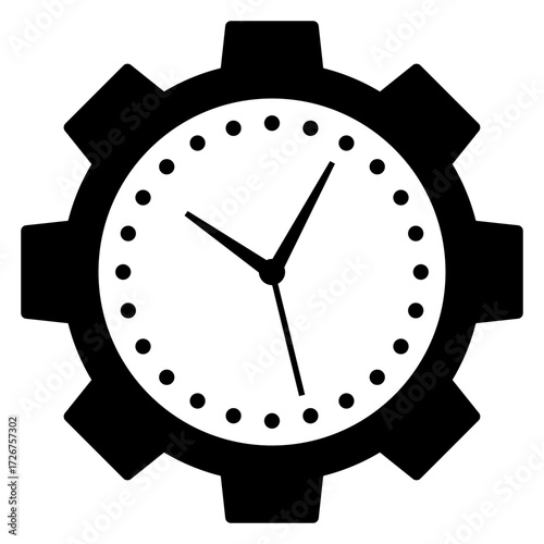 Logo planificación industrial. Icono engranaje con silueta de reloj 