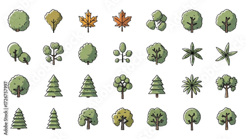 Minimal CAD Tree Line Vector Icon Set – Outline Tree Elements for Architecture and Landscape Design AI EPS PNG JPEG
