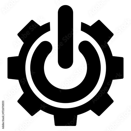 Logo maquinaria industrial. Icono engranaje con símbolo start