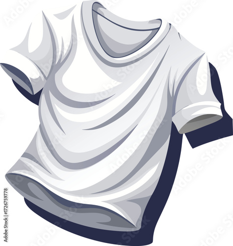 Blank White Cotton T-shirt Vector Mockup Template with Folded Sleeves