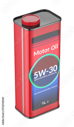 Synthetic car motor oil tin can on transparent background