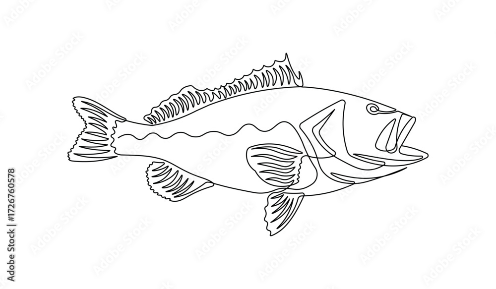 Fototapeta premium Continuous Line Art of Grouper Fish. Minimalist Fishing and Sea Animal Design