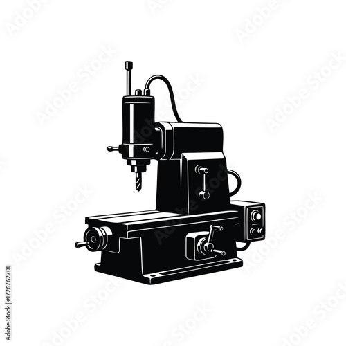 vector silhouette of drilling and milling machine on white background