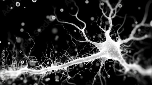 Macro shot of glowing abstract neural connections. Bright blue threads and dots create a futuristic organic network full of energy.
