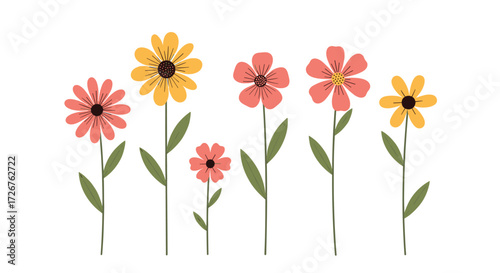 A beautiful collection of diverse flowers blooming in a garden setting with varying sizes and colors.