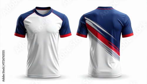 Front and Back View of a Modern T-shirt Design, Isolated T-Shirt Mockup with Dynamic Graphic Elements and Vivid Color Scheme