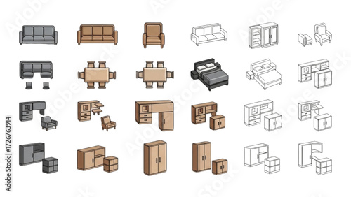 CAD Blocks Furniture Plan View – Mobiliario Vector Icons AI EPS PNG JPEG
