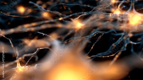 Macro shot of glowing abstract neural connections. Bright blue threads and dots create a futuristic organic network full of energy.
