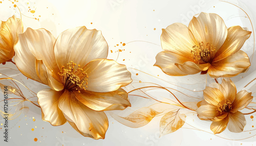 Stunning golden flowers with modern flair. Elegant floral arrangement with golden tones. Soft golden blooms for high-end design. Sophisticated golden flower art design. Graceful golden flowers