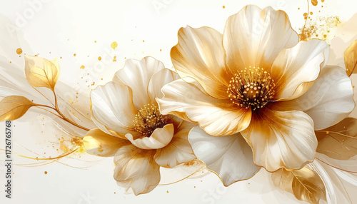 Elegant golden flowers on soft background. Stunning floral design with golden hues. Beautiful golden flowers. Soft petals of golden flowers in bloom. Graceful golden flowers for commercial use
