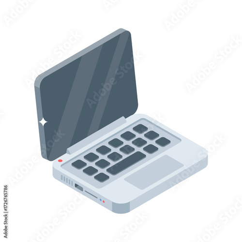 Isometric laptop icon representing online customer service platform.