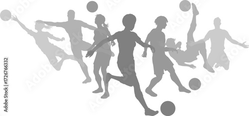 Soccer football player male and female silhouette outlines men and women group