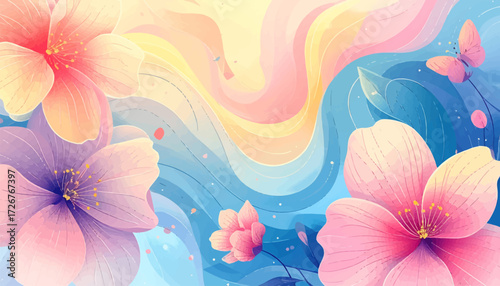 Abstract pastel floral design. Dreamy colorful flower art. Soft fantasy blossom pattern. Pastel botanical composition. Elegant spring floral artwork. Fantasy pastel flower style