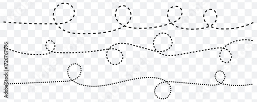 dashed hand drawn squiggle loopy line vector icon, ideal for decorative borders or accents, isolated on transparent background for flexible design use. Eps 10.