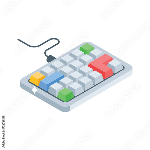 A vibrant isometric icon of computer keyboard in modern style