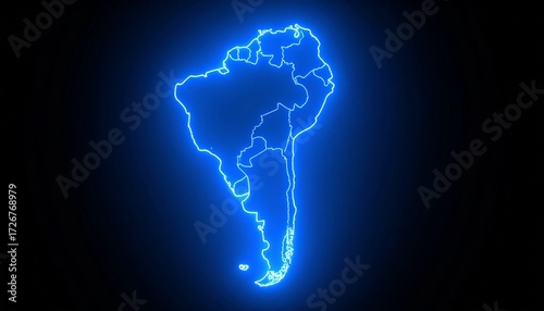 3D map bordered with neon blue light