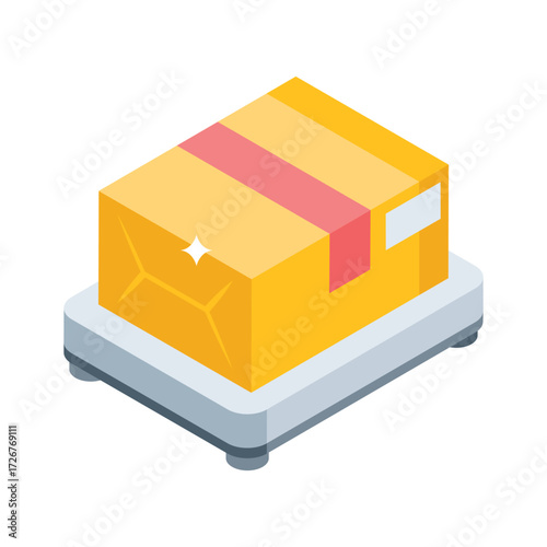 Isometric box package icon representing shipping and product support.