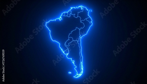 3D map bordered with neon blue light