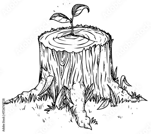 Resilient new growth emerges from an old tree stump, symbolizing hope and rebirth in nature's cycle.